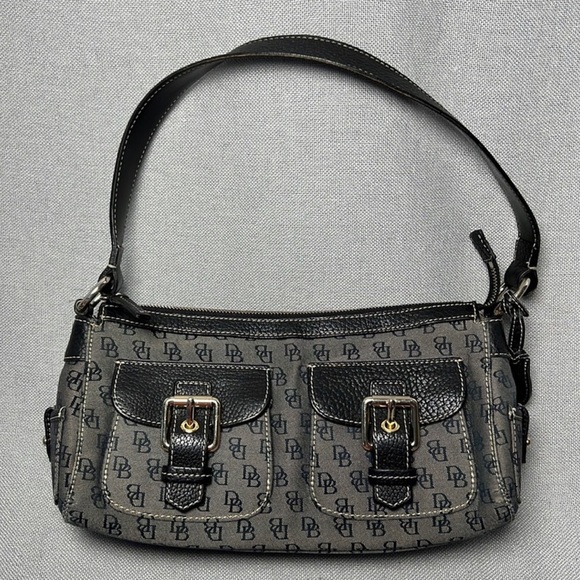 Dooney & Bourke classic black and gray signature canvas and leather shoulder bag